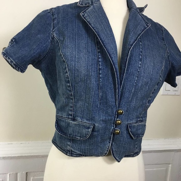 A.N.A. Denim Cropped Blazer Stretchy Jean Jacket Large - Picture 6 of 6